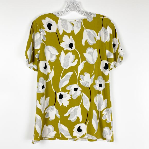 Ann Taylor Green Retro Floral Split Shoulder Wrinkle Resistant Top Womens Sz M - Picture 8 of 12
